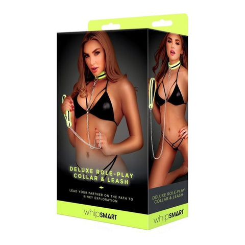 Whipsmart Glow In The Dark Deluxe Role Play Collar And Leash - Black - My Store