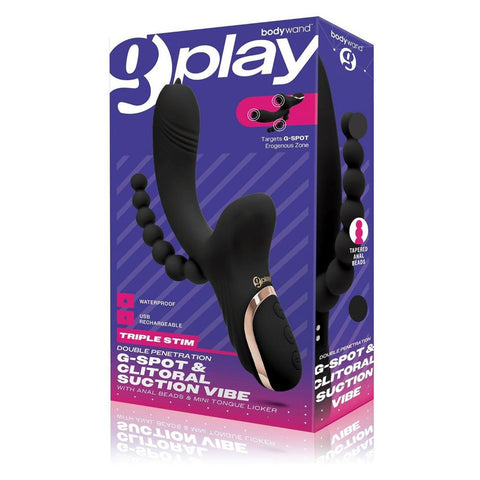Bodywand G Play Triple Stim G Spot And Clitoral Suction Vibrator with Anal Beads - Black - My Store