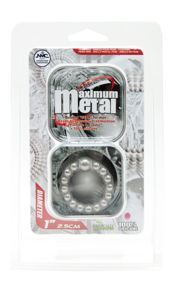 Nanma Maximum Metal 100% Silicone Beaded Cock Ring - Silver - My Store