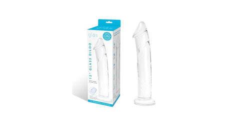 Glass 12inch Glass Dildo With Veins and Flat Base - Clear - My Store