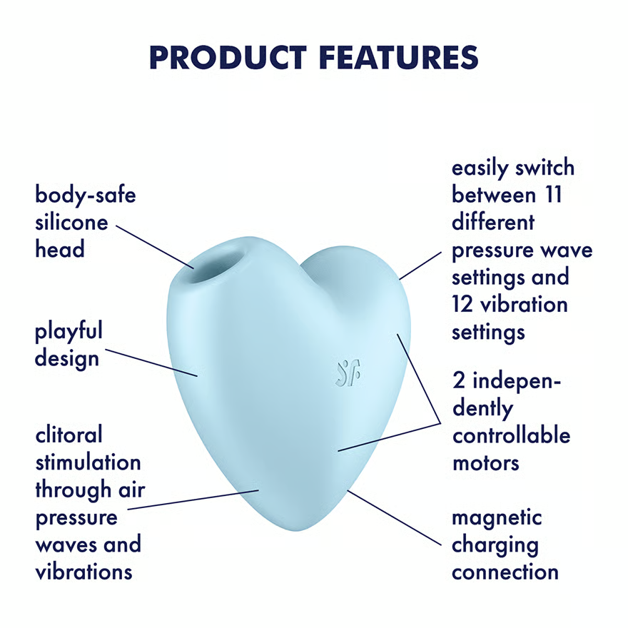 Satisfyer Cutie Heart air pulse vibrator with product features 