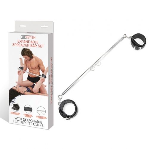 Expandable Spreader Bar Set 35" - 47" With Detachable Leatherette Cuffs - Black/Silver - My Store