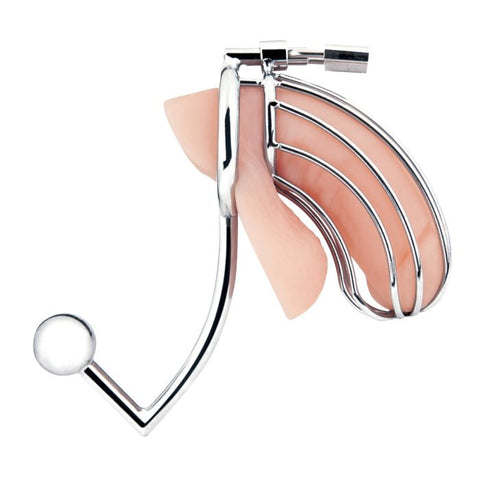 Blue Line Cock Cage With Anal Stimulator - Silver