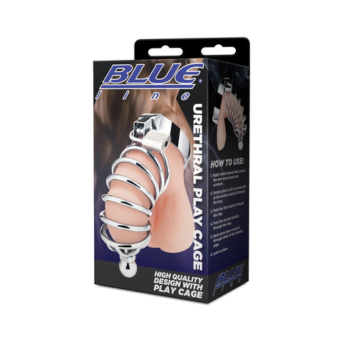 Blue Line Urethral Play Cock Cage - Silver - My Store