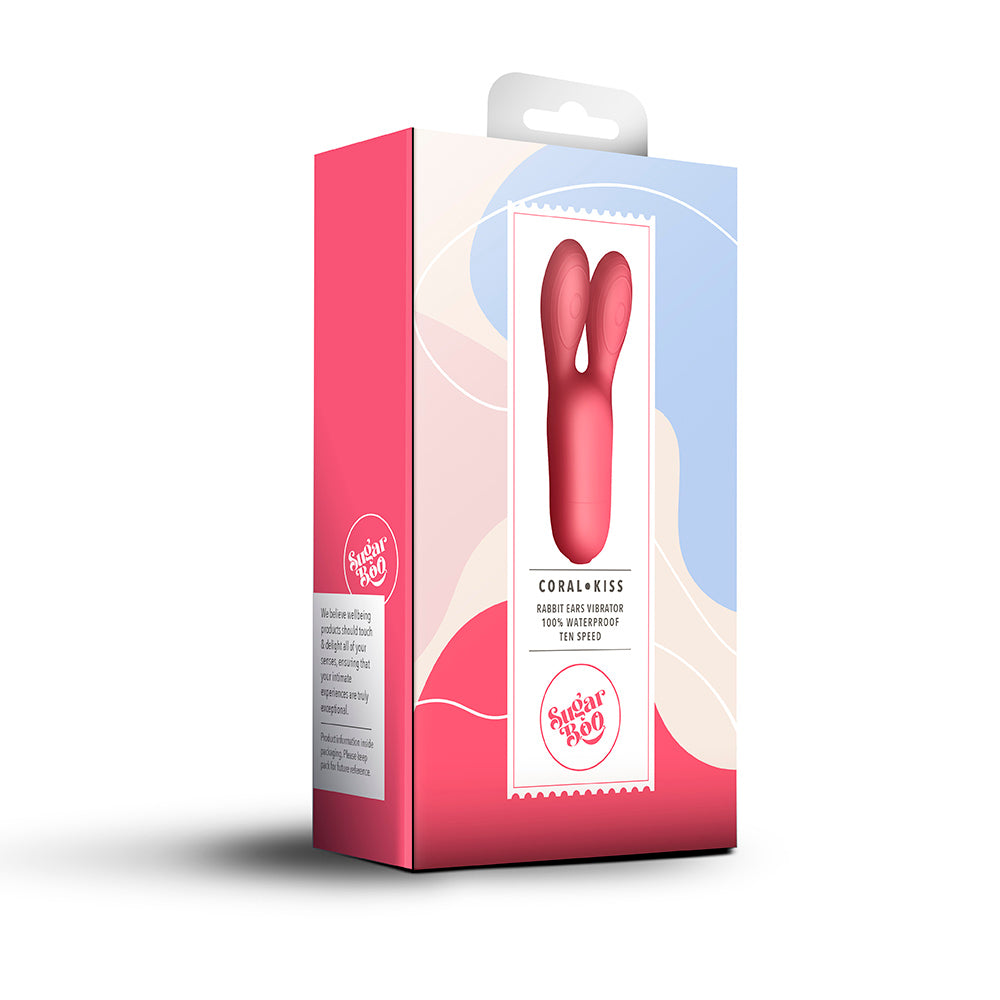 Rocks Off Sugar Boo Coral Kiss Rabbit Ears Vibrator - Coral - My Store