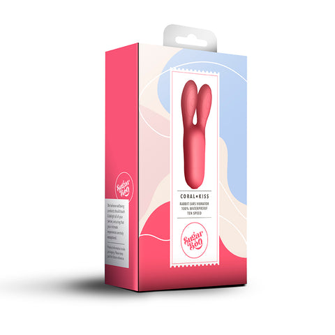 Rocks Off Sugar Boo Coral Kiss Rabbit Ears Vibrator - Coral - My Store