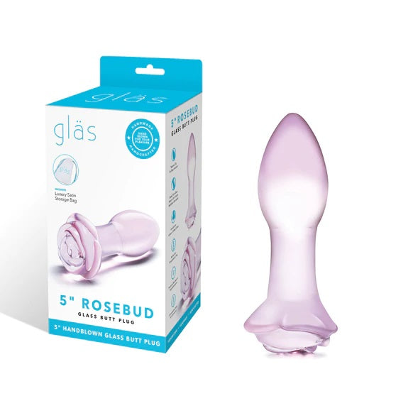 Glas 5inch Rosebud Glass Butt Plug - Rose - My Store