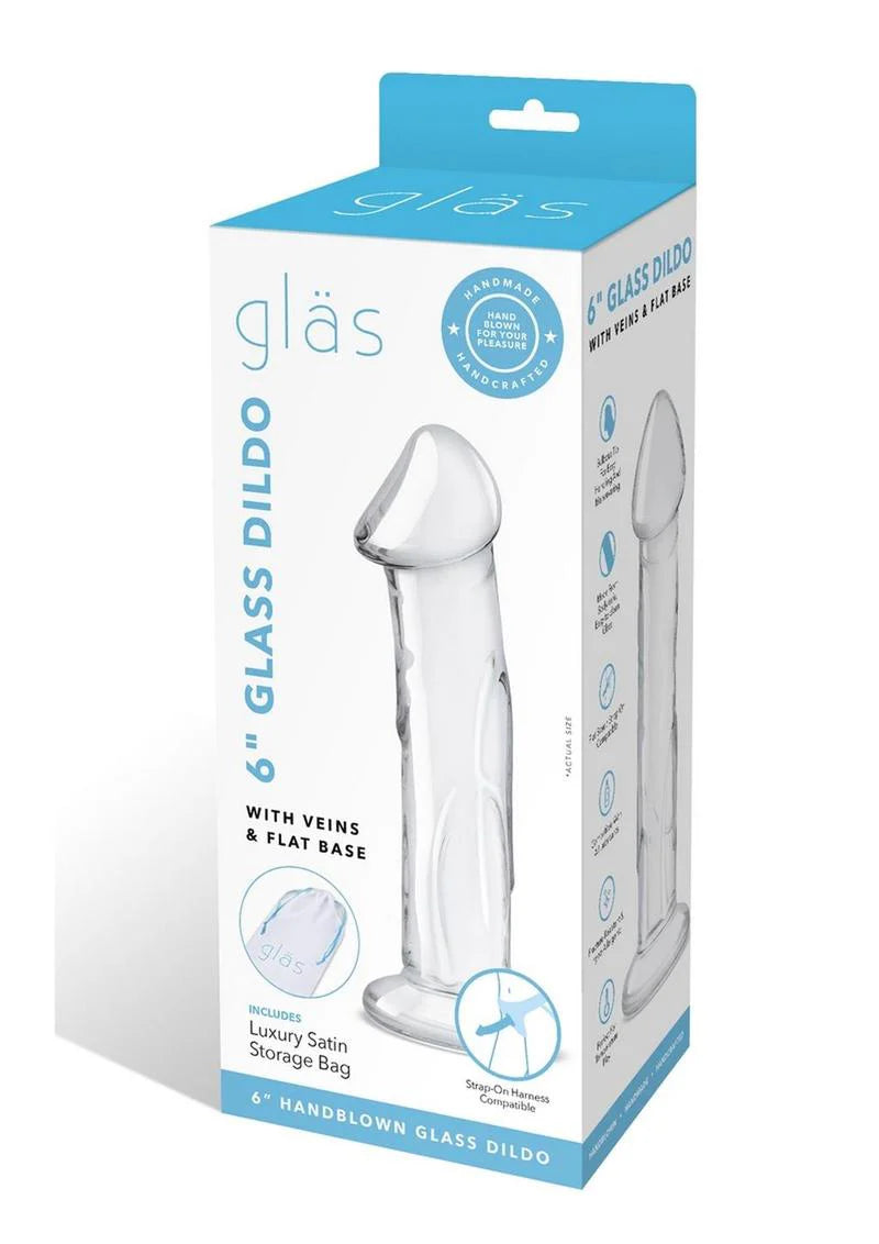 Glas 6inch Veins & Flat Base Dildo - Clear - My Store