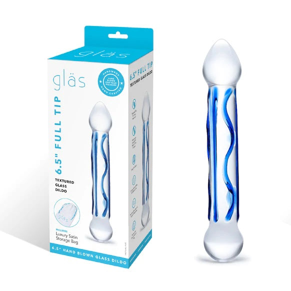 Glas 6.5inch Full Tip Textured Glass Dildo - Blue - My Store