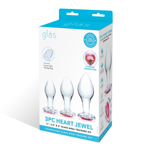 Glas 3pc Heart Jewel Anal Training Kit - Clear - My Store