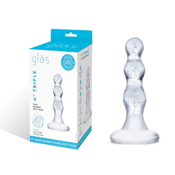 Glas 4inch Triple Play Beaded Butt Plug - Clear - My Store