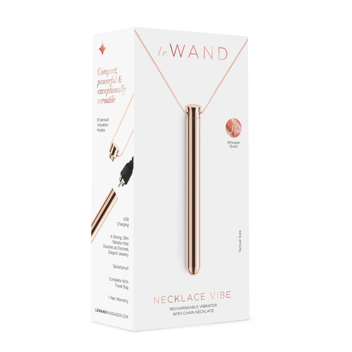 LE Wand Rechargeable Vibrator with Chain Necklace - Rose Gold - My Store