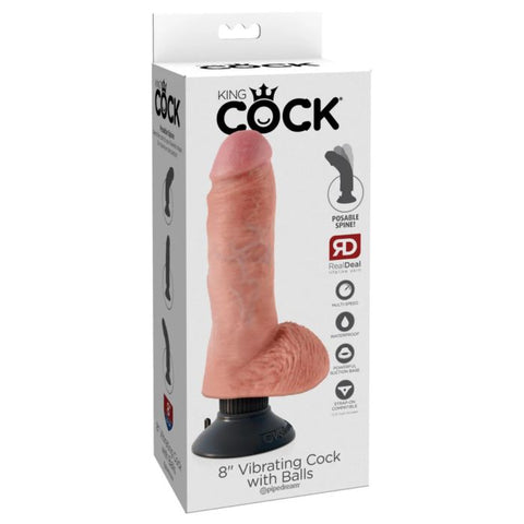 King Cock 8Inch Vibrating Cock with Balls - Light - My Store