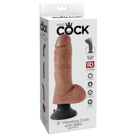 King Cock 8Inch Vibrating Cock with Balls - Tan - My Store