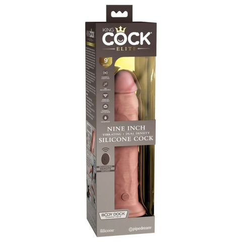 King Cock Elite 9Inch Vibrating Silicone Dual Density Cock with Remote - Light - My Store