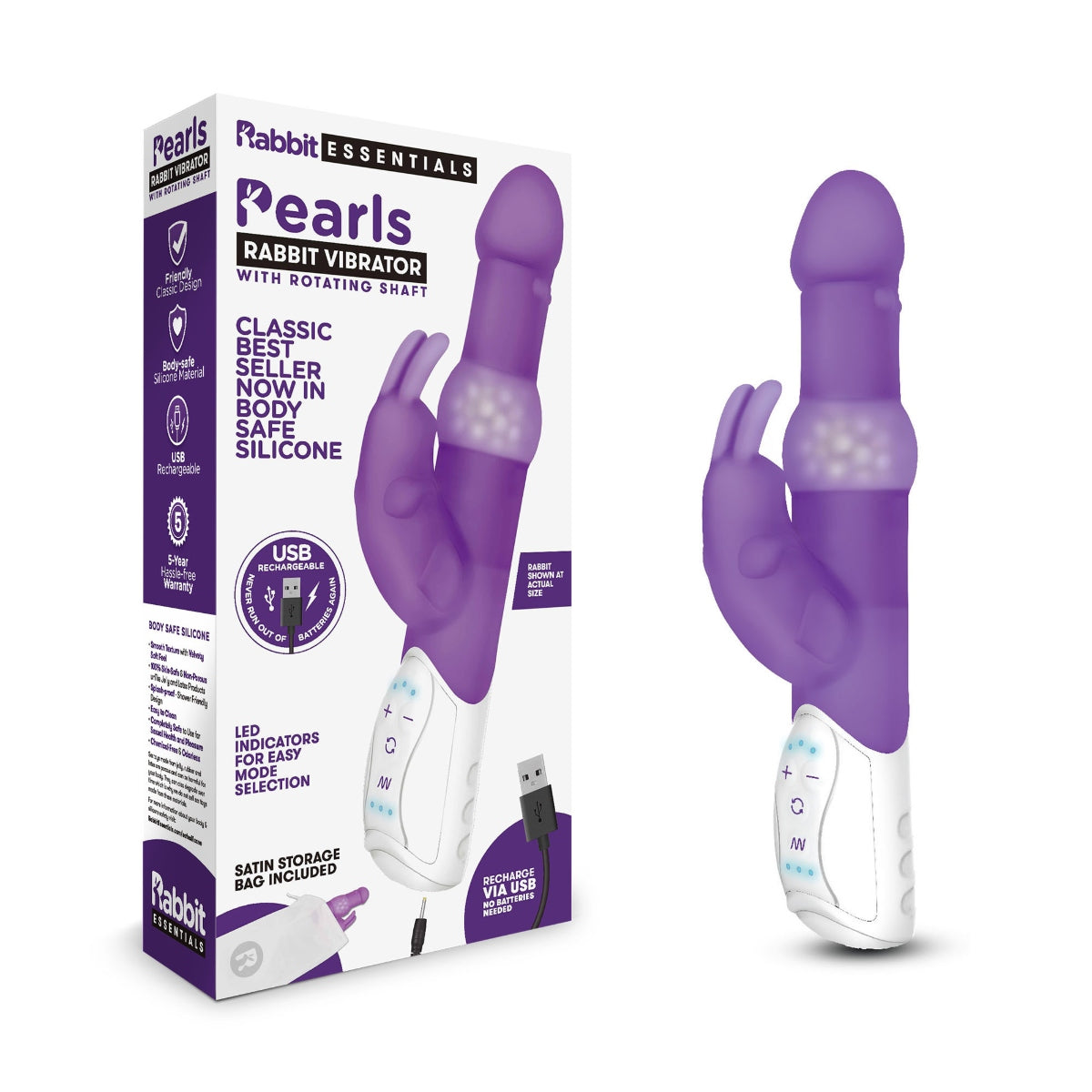 Rabbit Essentials RR Rechargeable Pleasure Pearls Rabbit - Purple - My Store