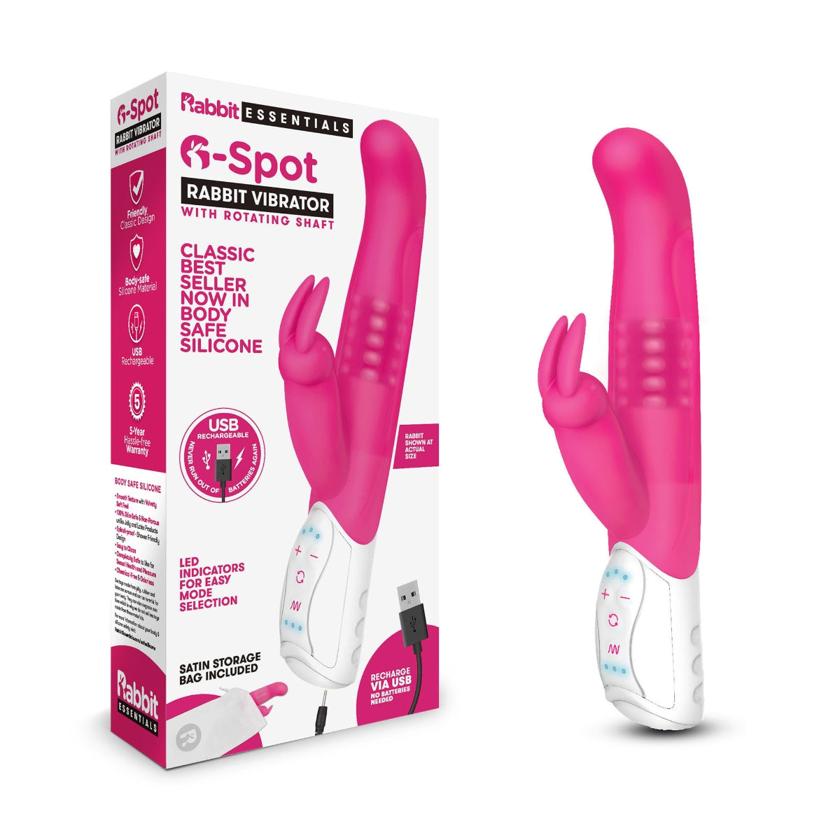 Rabbit Essentials RR Rechargeable G-Spot Rabbit - Hot Pink - My Store