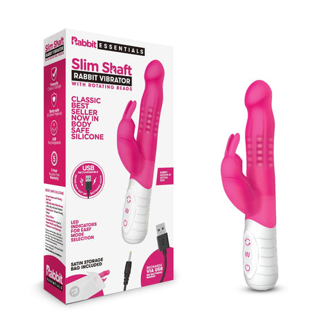 Rabbit Essential RR Rechargeable Slim Shaft Rabbit - Hot Pink - My Store