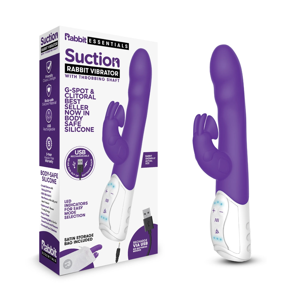 Rabbit Essentials RR Rechargeable Clitoral Suction Rabbit Vibrator - Purple - My Store